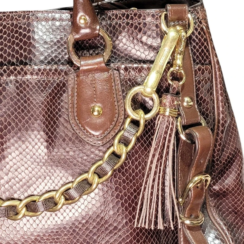 Coach Embossed Python Brown Sierra Large Carryall Satchel Brass Hardware 16753